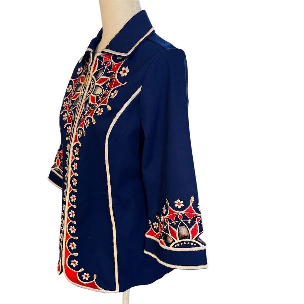 Bob Mackie Wearable Art Blue Embroidered Cutout Jacket Women's Size XS - Picture 8 of 15